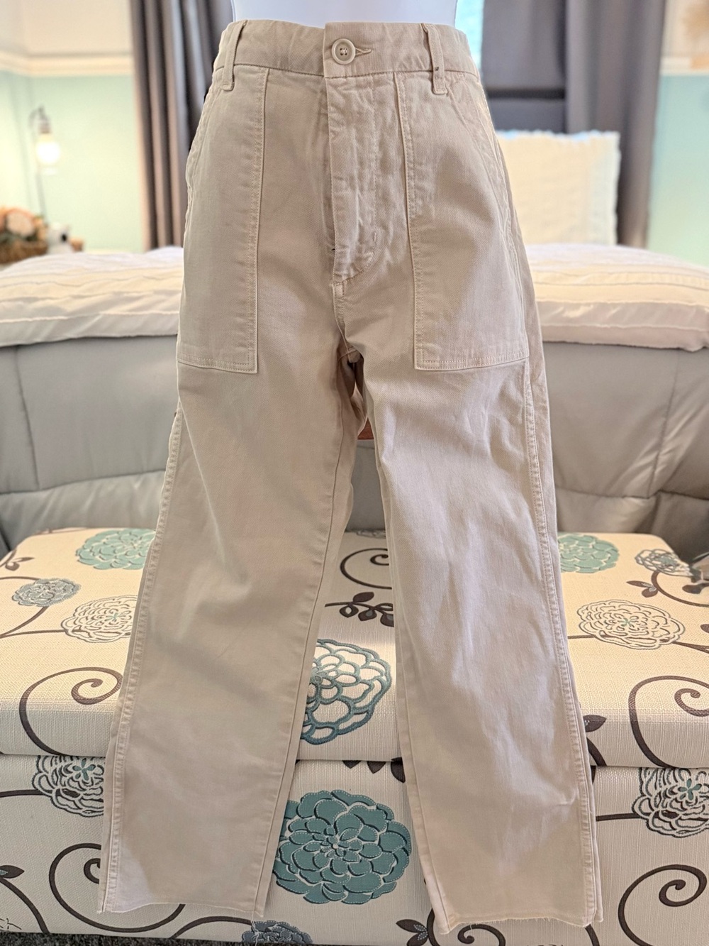 AMO Light Beige Straight-Leg Utility Pants